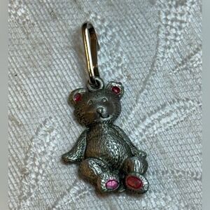Vintage JJ Jonette Jewelry Pewter Teddy Bear Zipper Pulls Set of 2 Pink Enamel